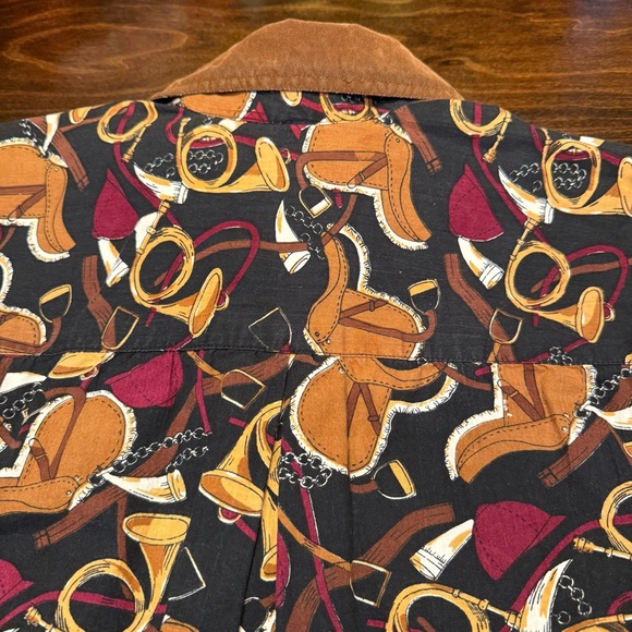 Vtg 90s Rhythm Blue Equestrian Shirt Fx Velvet Collar Horse Saddle Horn Print XL - Picture 11 of 15